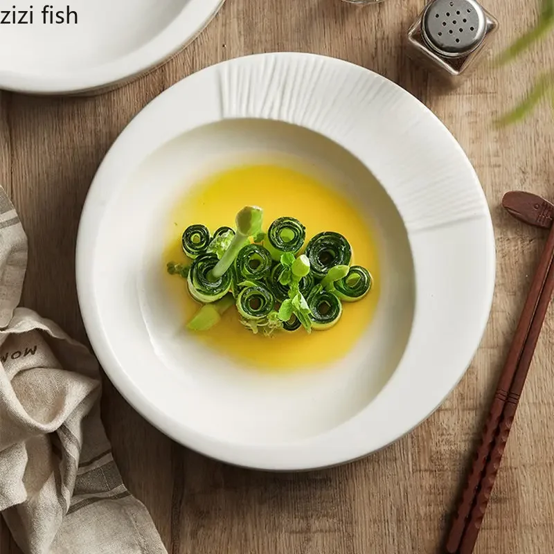 Ceramic Dinner Plate Restaurant Circular Thick Soup Plate Salad Dessert Dish Snack Dish Pasta Plates Solid Color Tableware