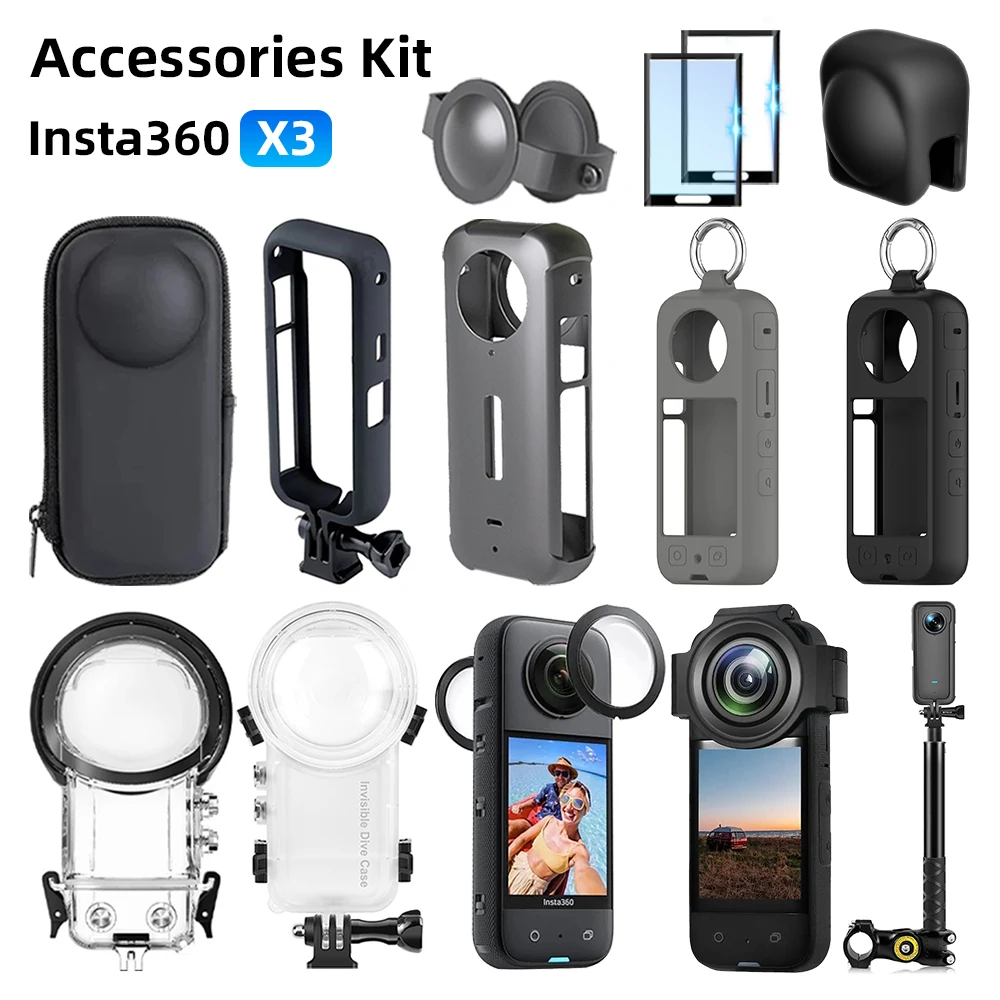 Accessories for Insta360 X3 Lens Guard Protective Frame Cap Dive Case Storage Bag Case Screen Protector Motorcycle Bracket