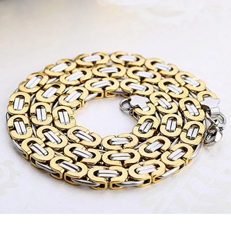 8mm Set Jewelry High Quality Polished Necklace Bracelet for Men Women Flat Byzantine Chain Stainless Steel Set Jewelry