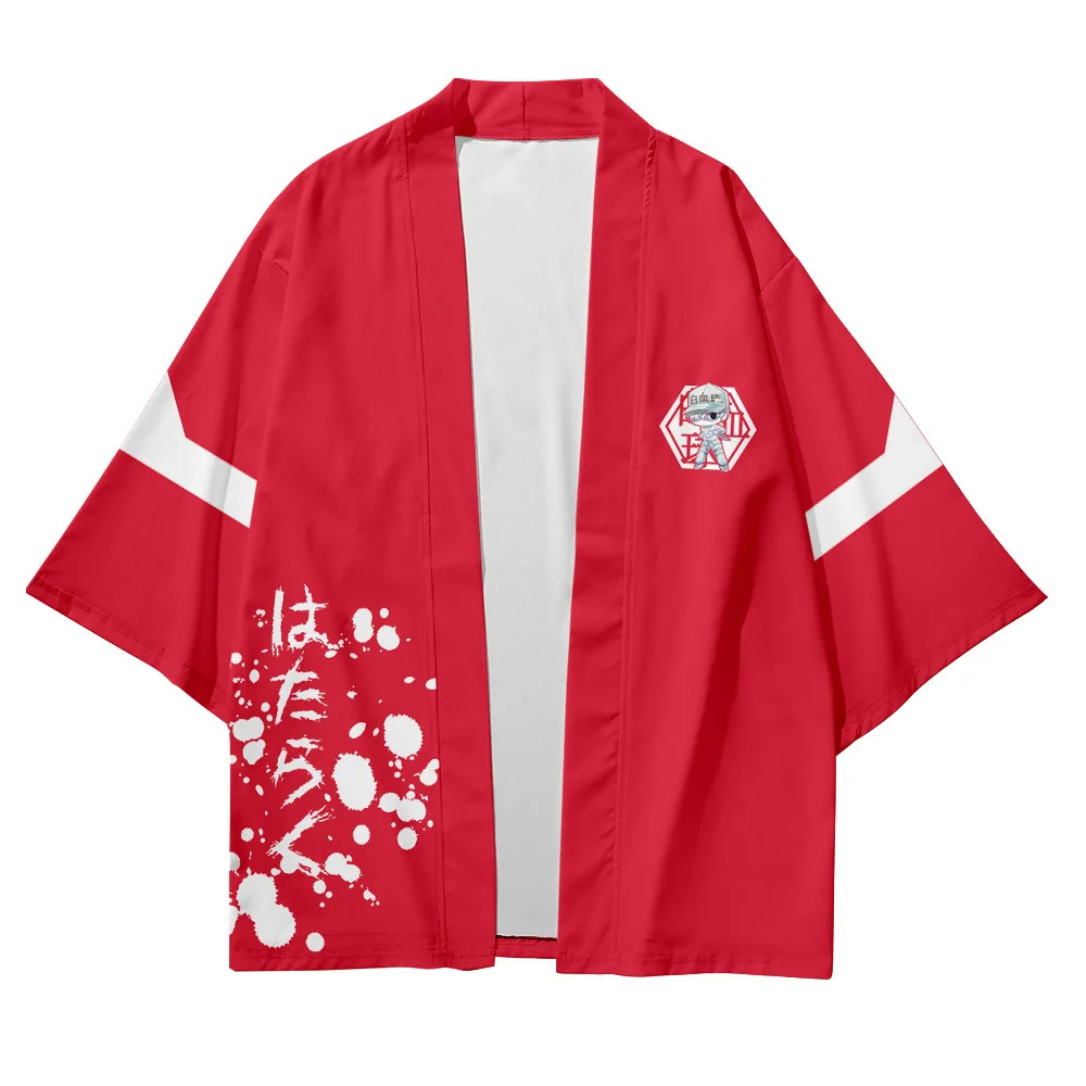 Новое пляжное кимоно с японским красным мультяшным аниме, уличная одежда для мужчин и женщин, кардиган для косплея, хаори, юката, Харадзюку, топы, одежда футболка с рисунком мангиро сано из аниме токио мстители топы оверсайз для мужчин и женщин пуловер с японским мультяшным рисунком свитшо