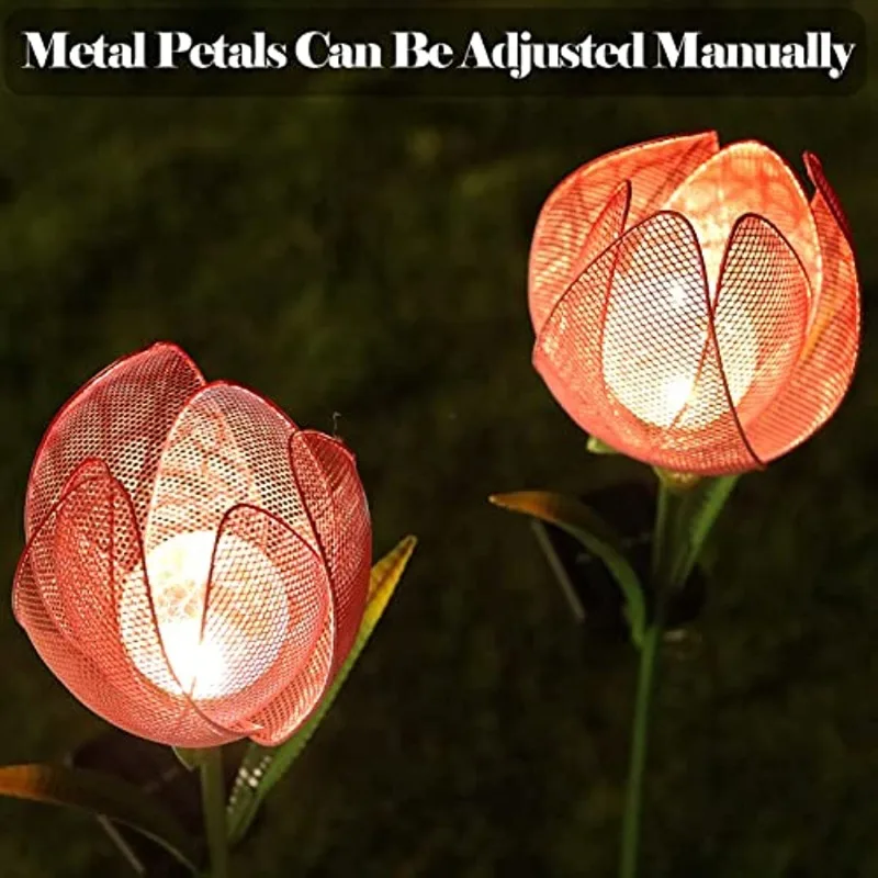 2Pack Outdoor Solar Garden Lights Large Metal Tulip Flowers Decorative LED Stake for Gardens Patio Yard Lawn Walkway Decor Lamps window flowers plant shelf support metal backdrop patio plant stands indoor ladder porta macetas para plantas shelves decor