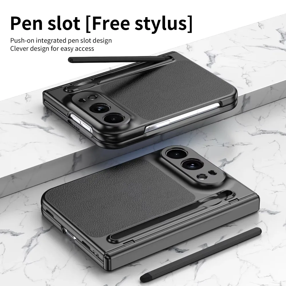 Leather Phone Case with Hinge Protection & Built-in Screen Protector