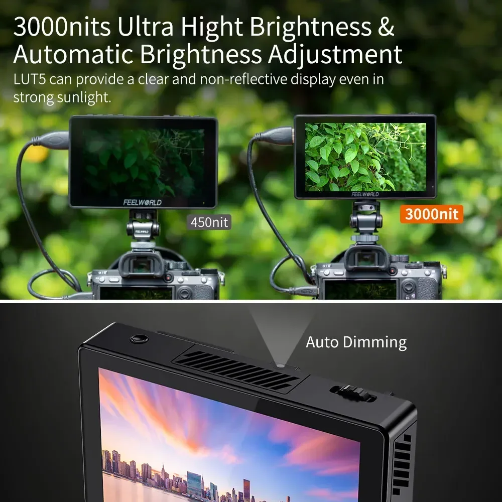 FEELWORLD LUT5 5.5 Inch Field Monitor Touch Screen DSLR Camera Bright 3000nit 4K HDMI Input Output With Instal Kit Monitor