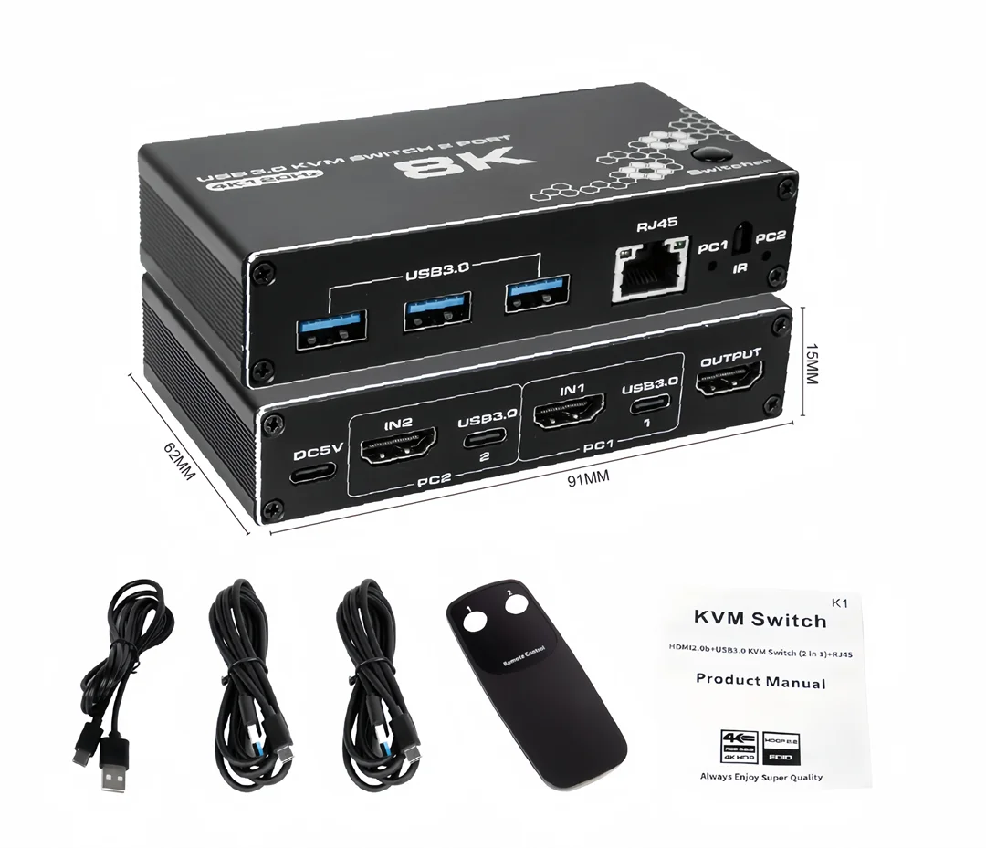 8k HDMI 2,1 kVM Switch Splitter 4k USB 3,0 kVM Switcher USB 2 in 1 Out 2x2 Switcher für Computer Monitor Tastatur Edid HDCP 2,3 – Detail 16