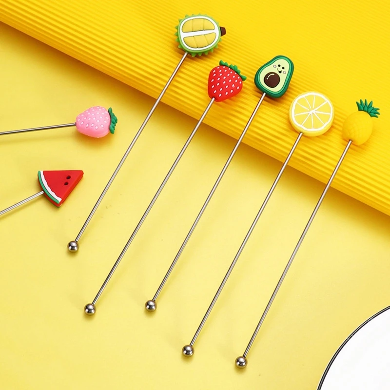 304 Stainless Steel Stirring Spoon Cocktail Stirring Stick Coffee Spoon Milk Tea Sticks Fruit Designed
