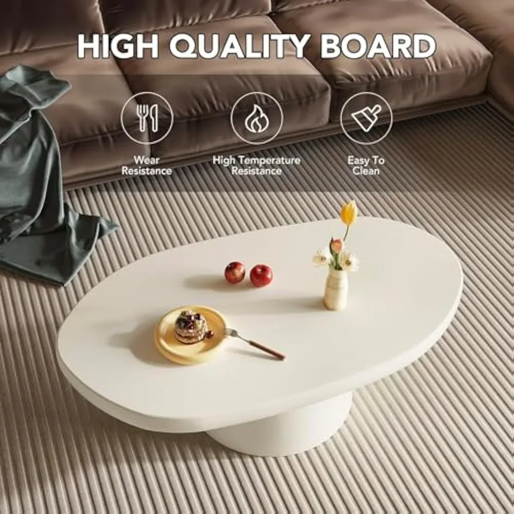 White Cloud Tables, Modern Minimalist Coffee Table for Living Room, 45.67 inch Cute Small Coffee Table, White Café Tables 4