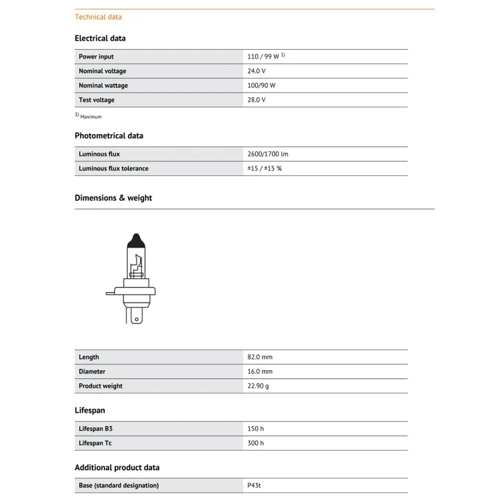 OSRAM SUPER RALLYE H4 62248 P43t Truck Original Headlight Standard Lamp 24V 100/90W 3200K Hi/lo Beam Halogen High Power Bulb 5