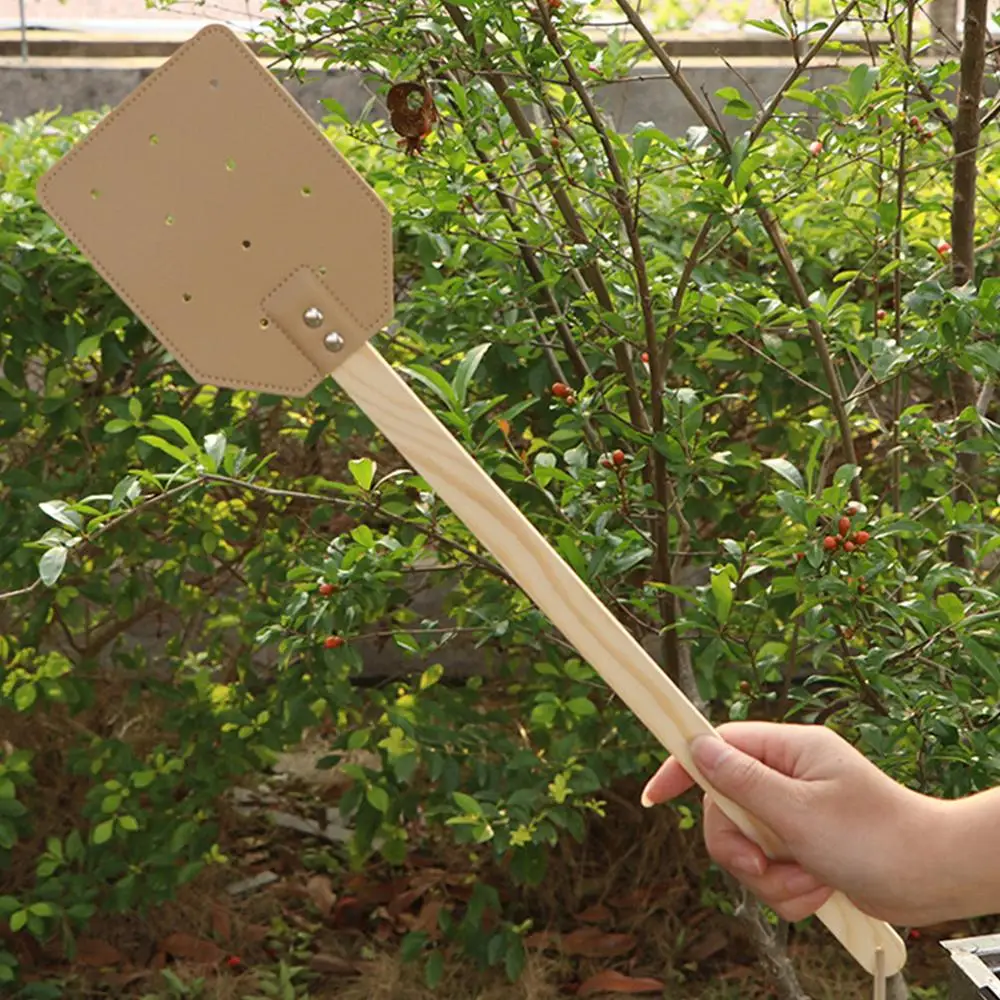 Description Picture 4 of itemFly Swatter For Indoors Wall Mount Fly Swatter Long Wood Handle PU Leather Backyard Balcony Garage Flying Racket Wall Mount