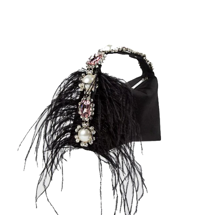 2022 Luxury Ostrich Feather Party Evening Clutch Bag Women Wedding Purses and Handbags Small Shoulder Chain Bag Designer Bag
