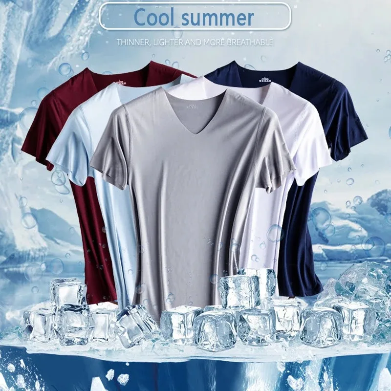 T-shirt da uomo Camicie sportive Gilet di seta ghiacciata Canotta Manica corta Abbigliamento da palestra Uomo Corsa Fitness T-shirt da ciclismo Top traspiranti - immagine 4