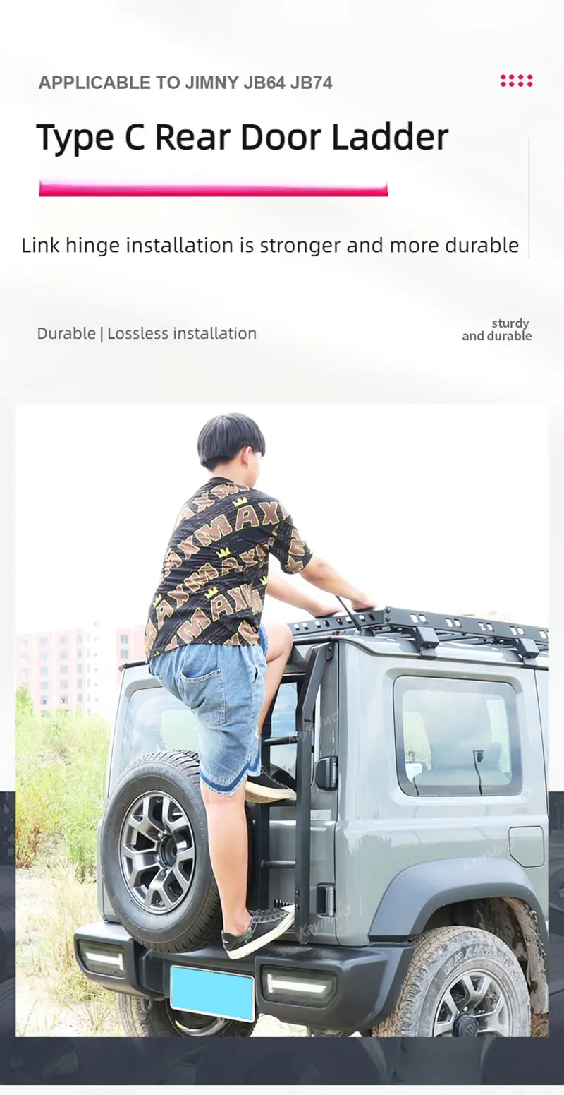 سلم تسلق خلفي من الألومنيوم لسوزوكي جيمني ، ملحقات 4x4 للطرق الوعرة ، رف أمتعة توسيع السقف ، JB64 JB74