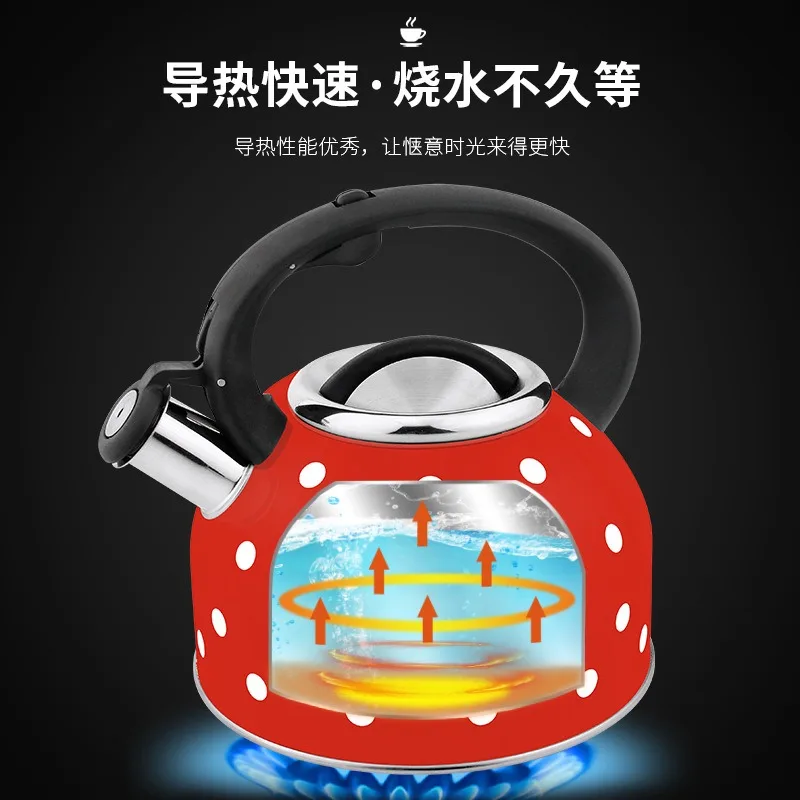 3L 201 Stainless Steel Whistling Kettle Teapot Dot Pattern Cute Food Grade Kitchen Home Coffee Tea Pot for Gas Induction Cooker
