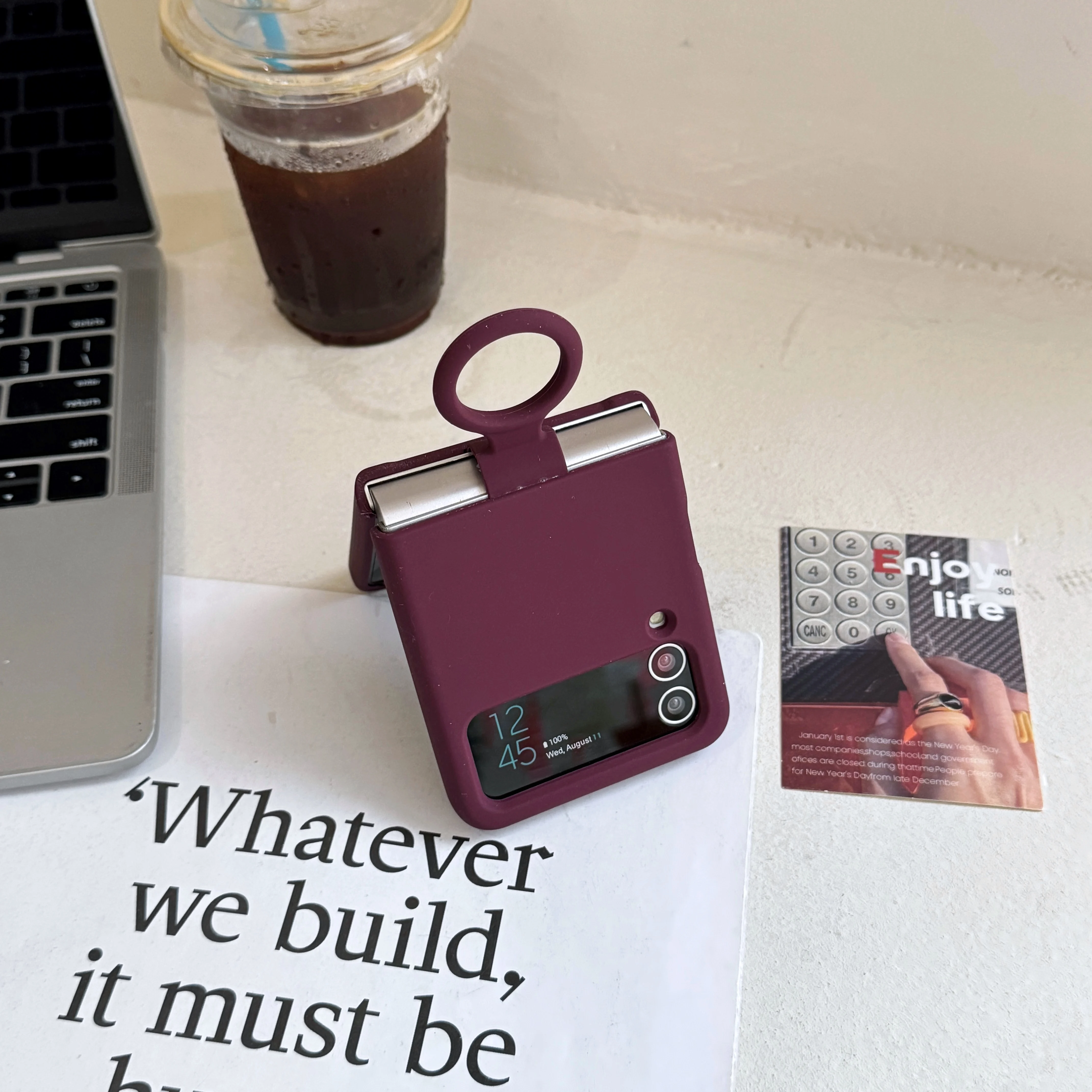 Colorful Liquid Silicone Case with Handheld Ring - Matte Skin Feel & Shockproof Cover