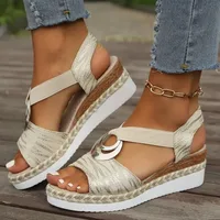 Sandales compensées pour femmes 2024, sandales d'été à plateforme imprimé serpent, chaussures gladiateur confortables et décontractées à talons mi-hauts pour femme 2