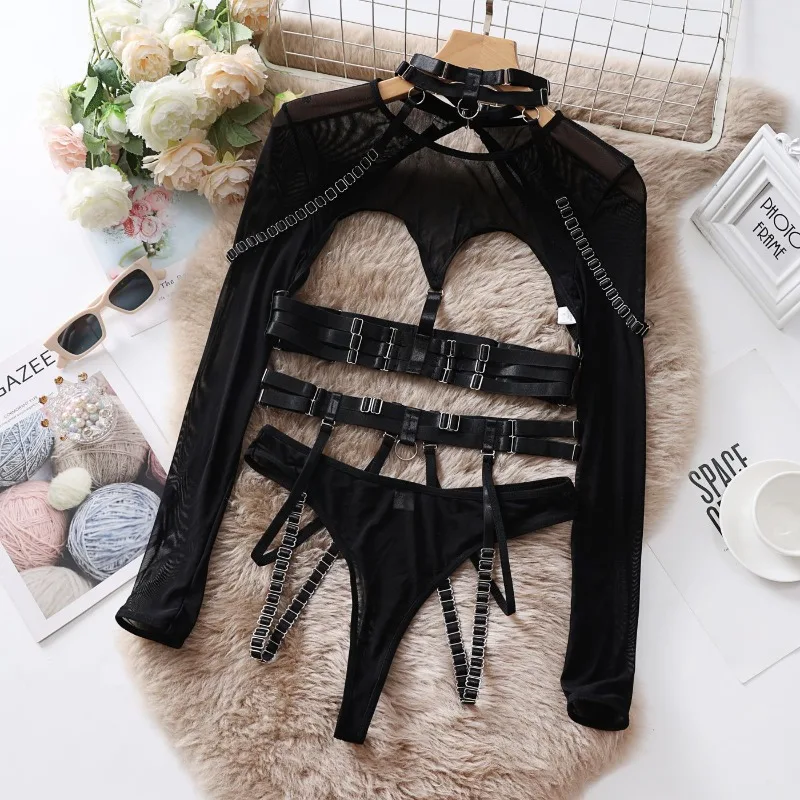 mesh strap lingerie set front view