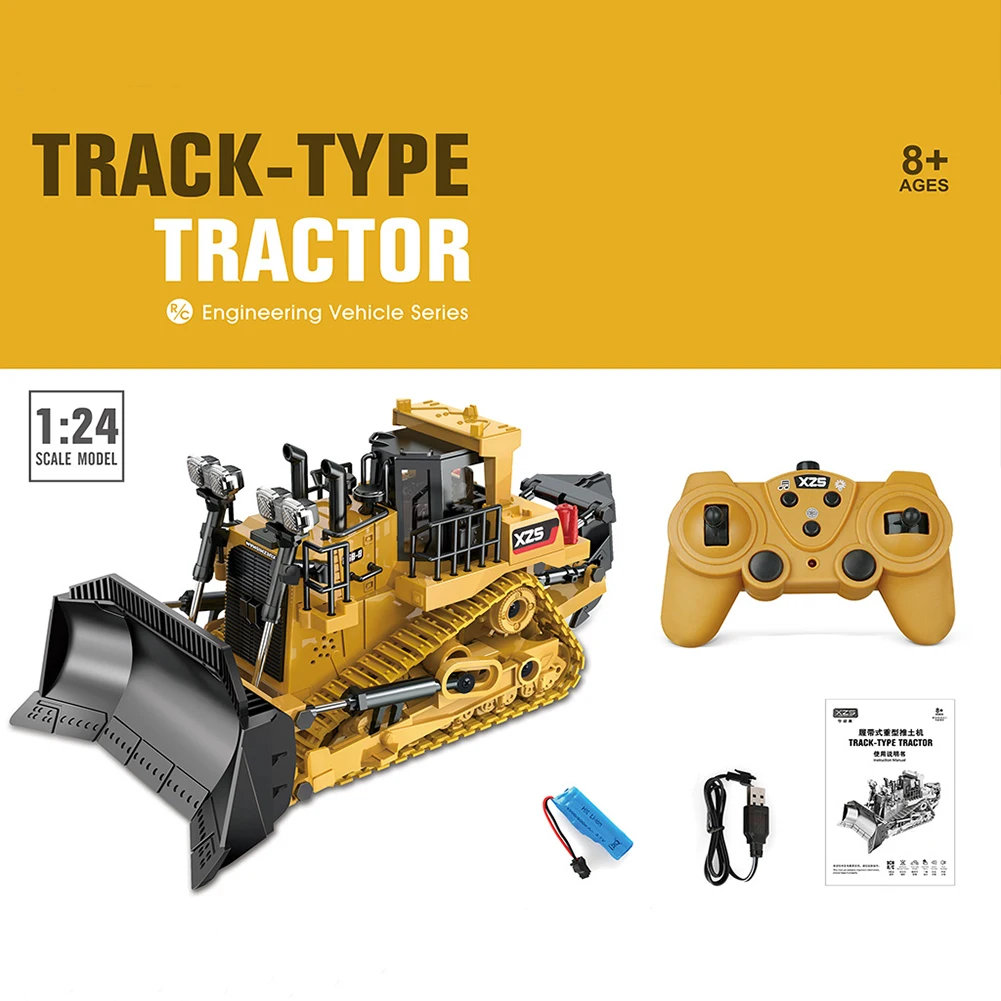 1:24 9CH Diecast Model Alloy RC Excavator Bulldozer Toys Remote Control Engineering Car Remote Control Tractor Electric Car Kid fast remote control cars