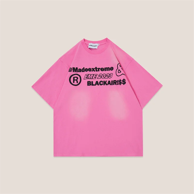 

Summer Men Vintage Washed Oversized Tshirts Hip Hop Letter Print Gradient T Shirts 2023 Streetwear Harajuku Casual Unisex Tops