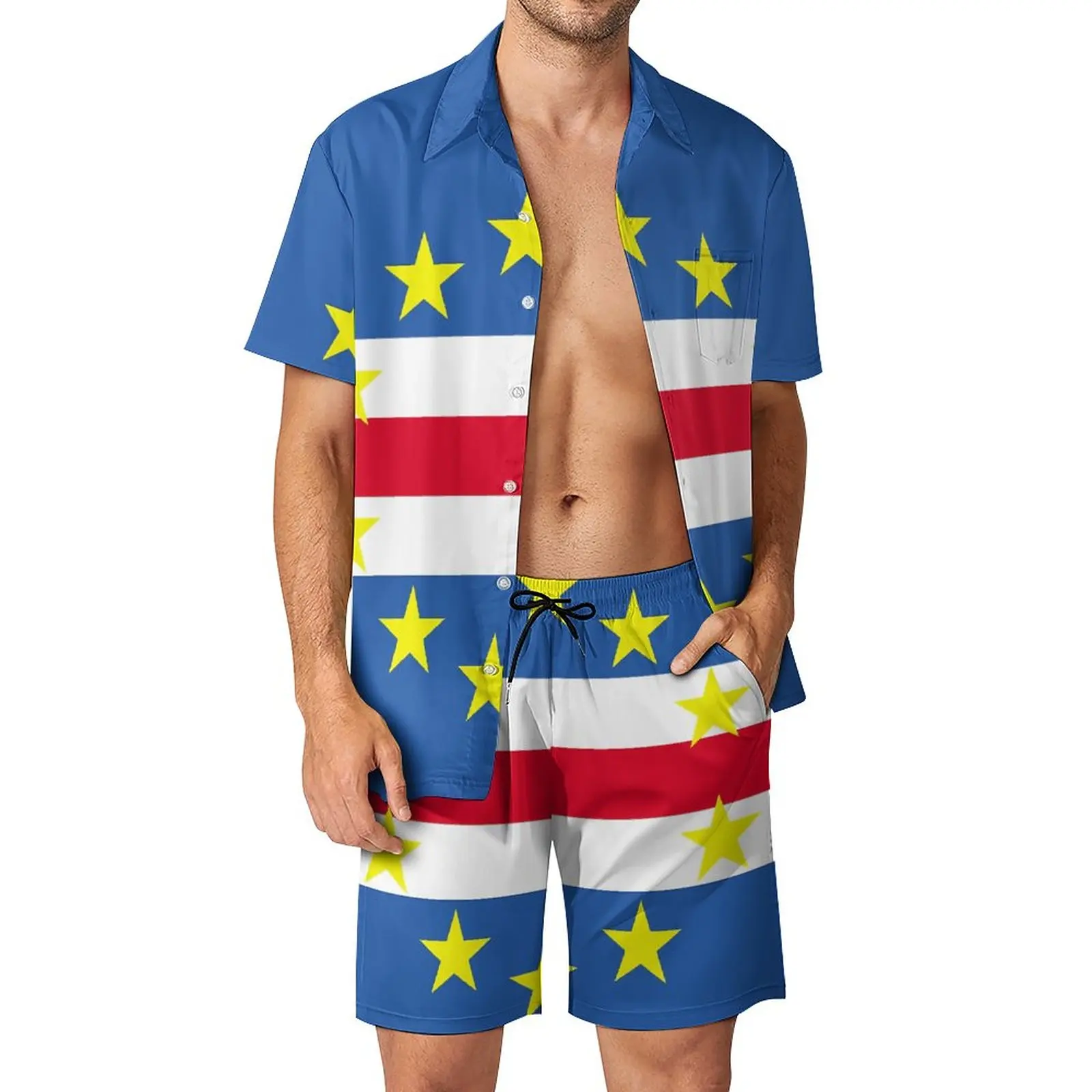 

Мужской пляжный костюм Кабо-Верде (флаг), комплект из 2 предметов, для отдыха, европейские размеры