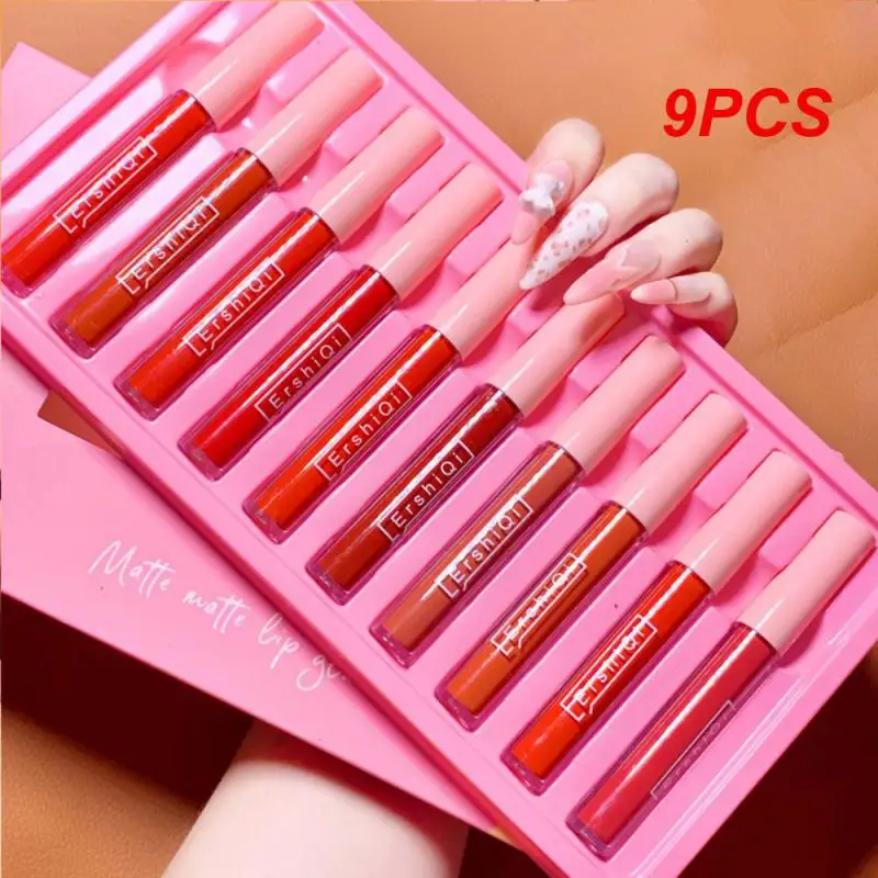 

9PCS Lot Creative Cigarette Lipstick Set Long Lasting Waterproof Non-Stick Cup Matte Lip Glaze Red Lips Makeup NEW