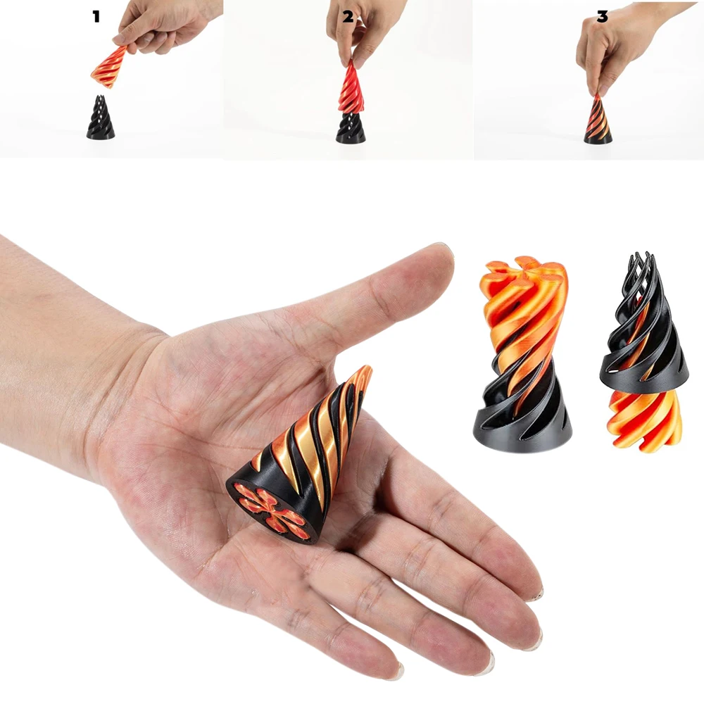 3d Printed Toy Pyramid Toy Fidget Toys 3D Printed Spiral Cone Toys Impossible Pyramid Passthrough Sculpture Pass Through Pyramid Fidget Toy Stress Relief Screw Toys