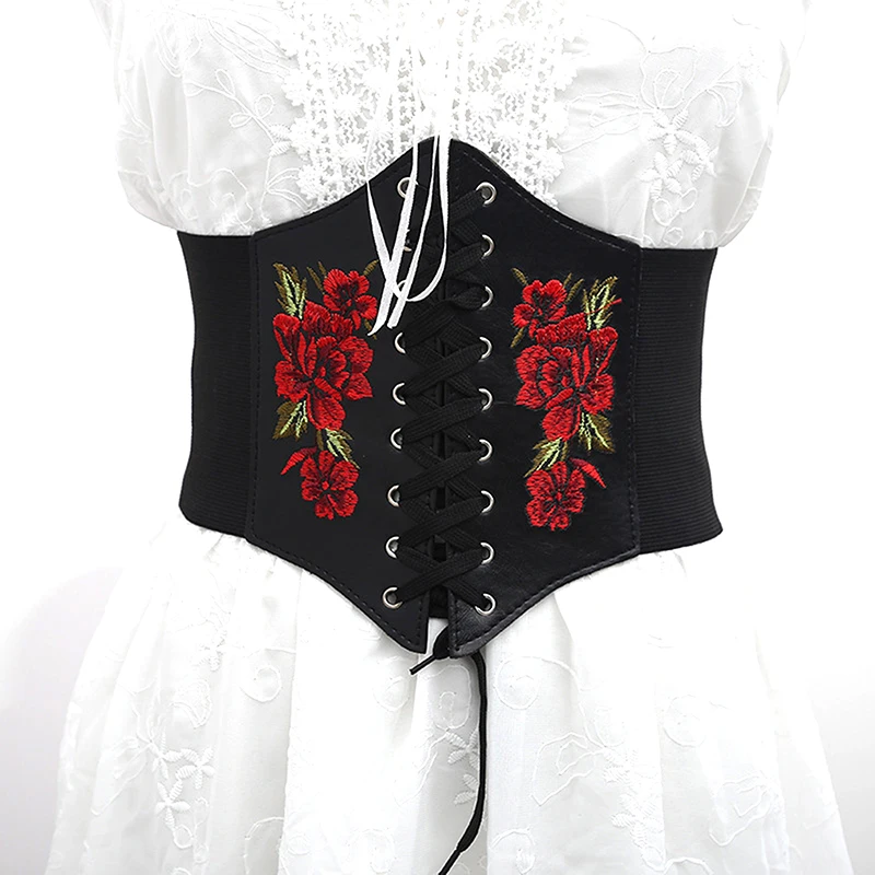 

Women Corset Wide Pu Leather Chain Belts Waistband Classic Slimming Body Elastic Waistbelt Body Shapewear Bustier Dress Girdle