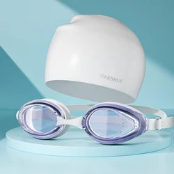 Unisex Professional Waterproof Anti-Fog UV Protection Swim Goggles (Purple Clear Set)