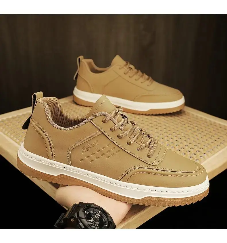 

Мужские кожаные кроссовки на толстой нескользящей подошве, демисезонные