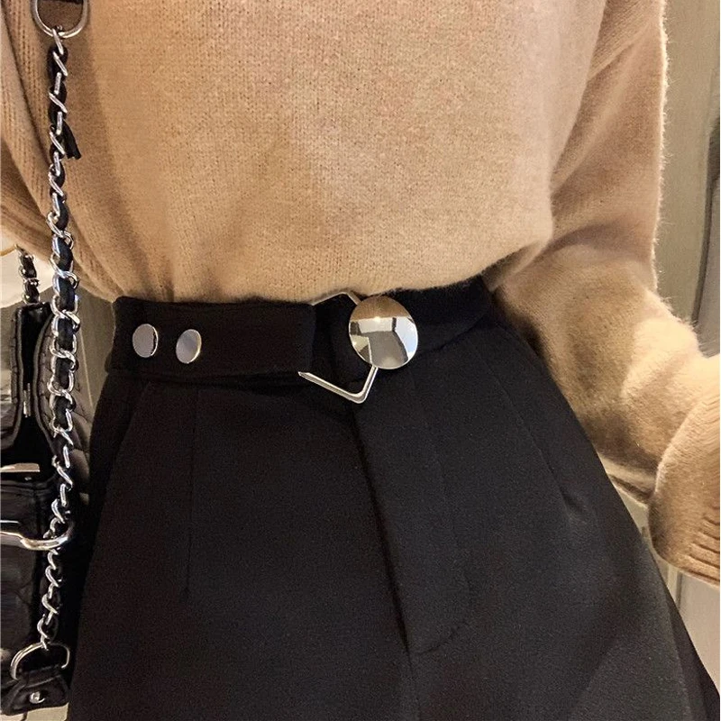 Fashion Black High Waist Shorts Spring Autumn New Solid All-match Loose Youth Casual Wide Leg Pants Vintage Trend Women Clothing