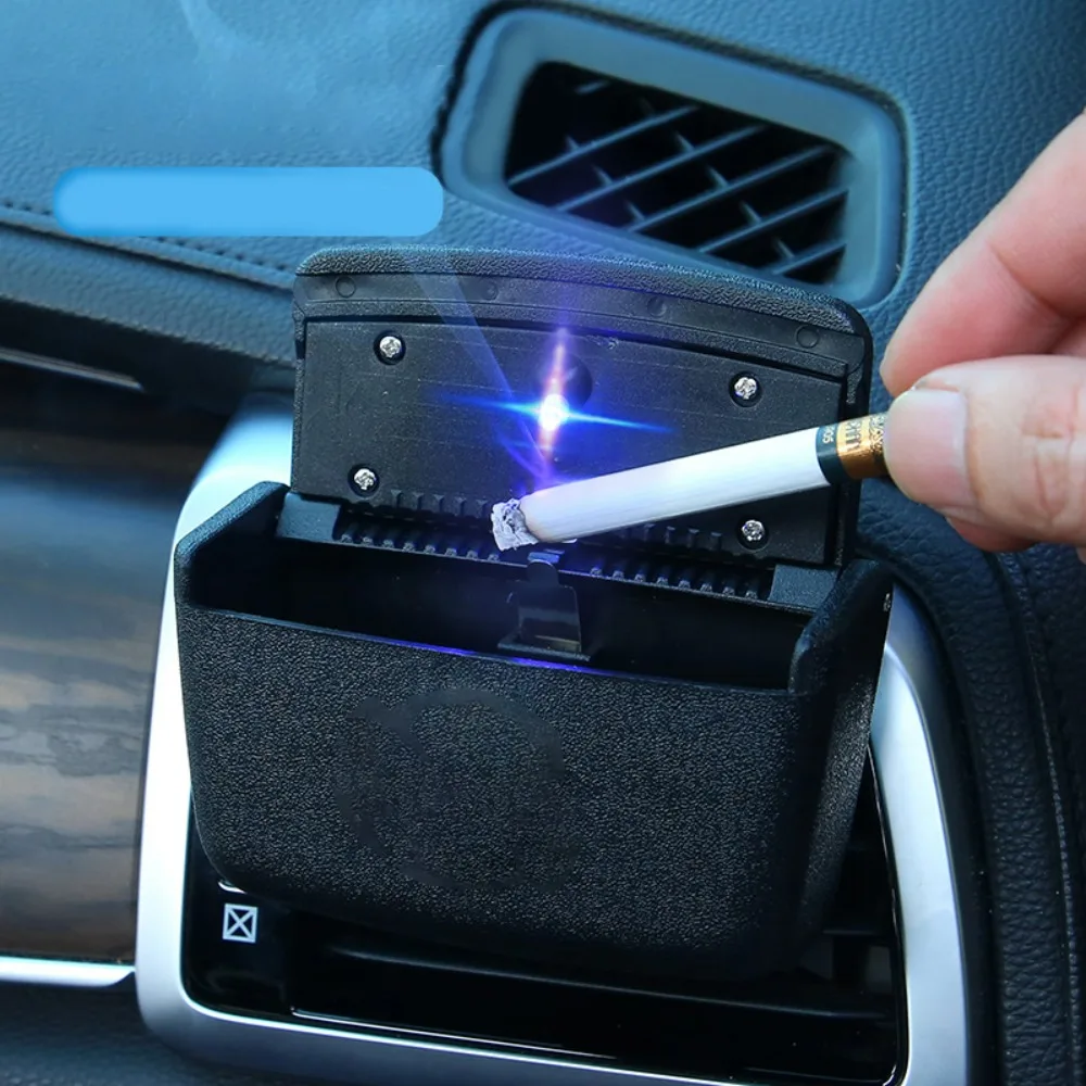 

Car Ashtray with LED Light Extinguishing Stripe Easy Clean Detachable Auto Mini Trash Can