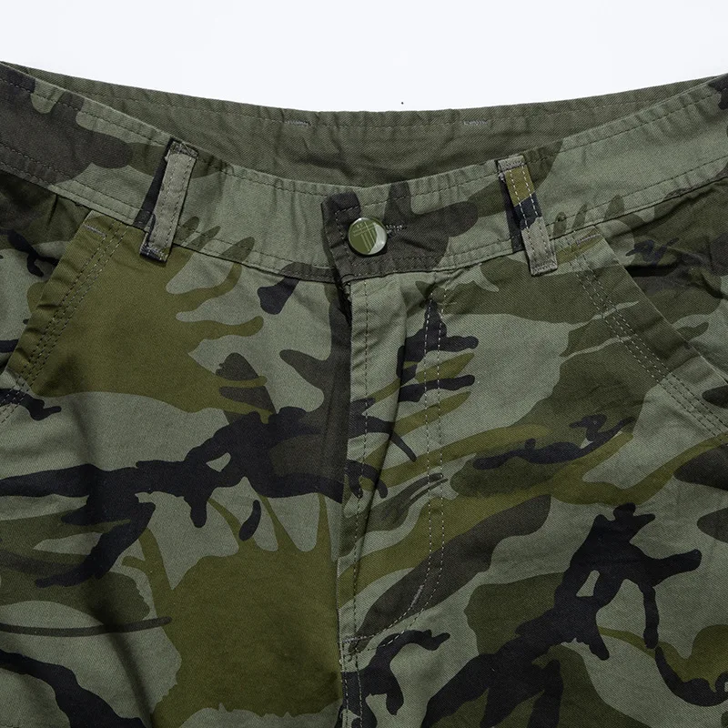 Summer Camouflage Cargo Shorts Men Stretch Cotton Drawstring Work Wear Straight Casual Shorts Male Loose Bermuda Short Pants