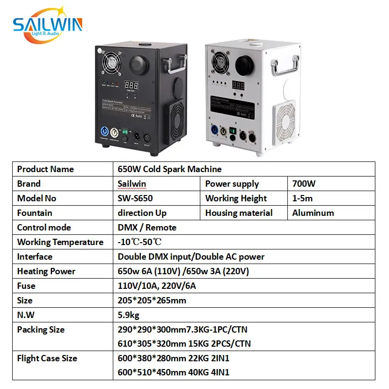 650W 무대 조명 DMX512 무선 콜드 스파크 파이어 머신 스파클러 장비 웨딩 클럽 파티 무대 조명 분수 효과