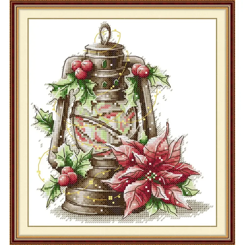 Joy Sunday Pre-printed Cross Stitch Kit Easy Pattern Aida Stamped Fabric Embroidery Set-Christmas Tree Lantern cross stitch kit