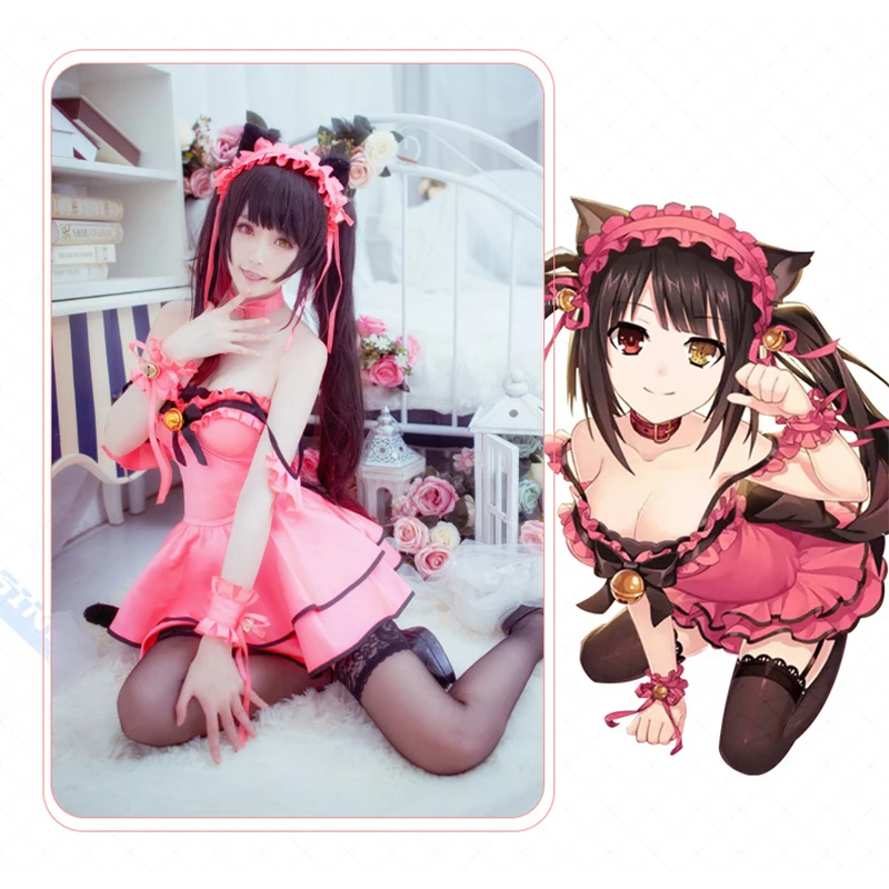 

Anime Date a Live Tokisaki Kurumi Pink Dress Cosplay Lolita Uniform Party Carnival Halloween