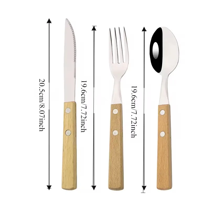 Wooden Handle Cutlery Set Stainless Steel Knife Fork Spoon Ideal for Home Kitchen Dining and Restaurant Use Stylish Flatware