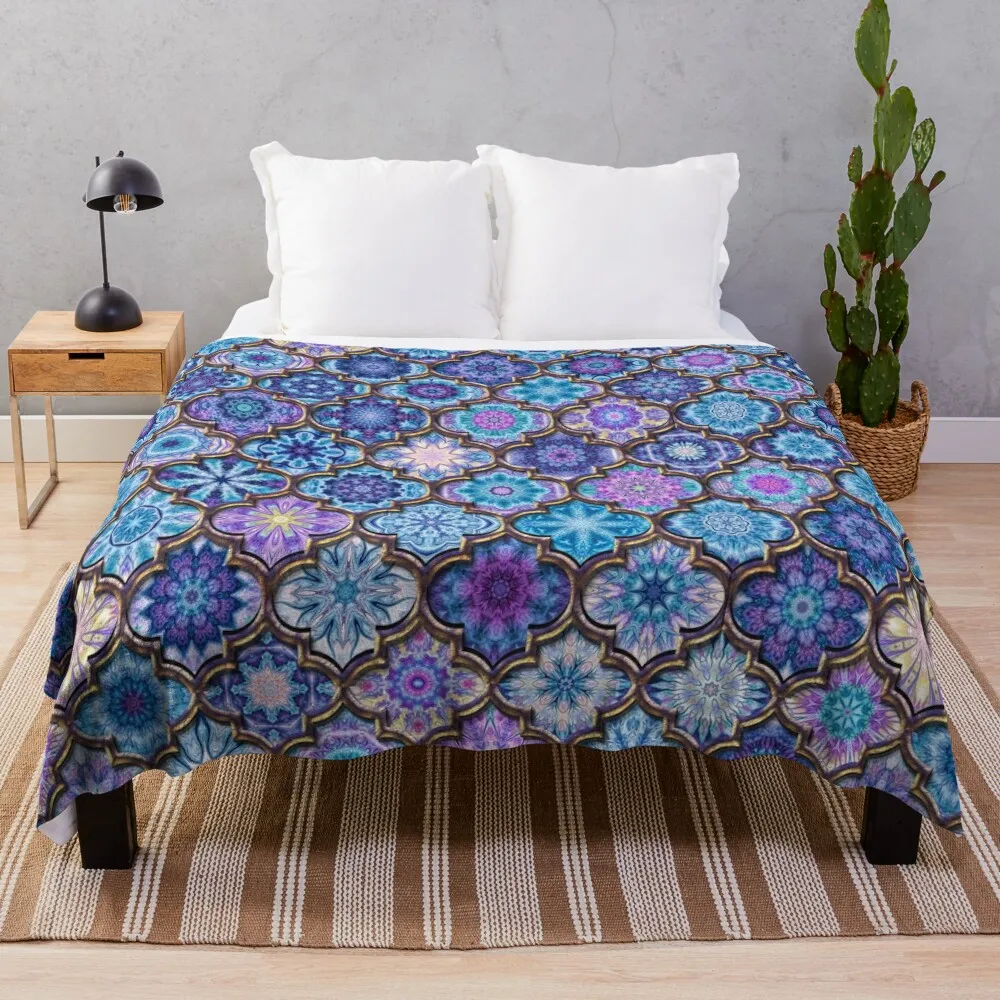

Moroccan Tile Pattern, Blue, purple Throw Blanket Blankets For Baby Dorm Room Essentials Shaggy Blankets