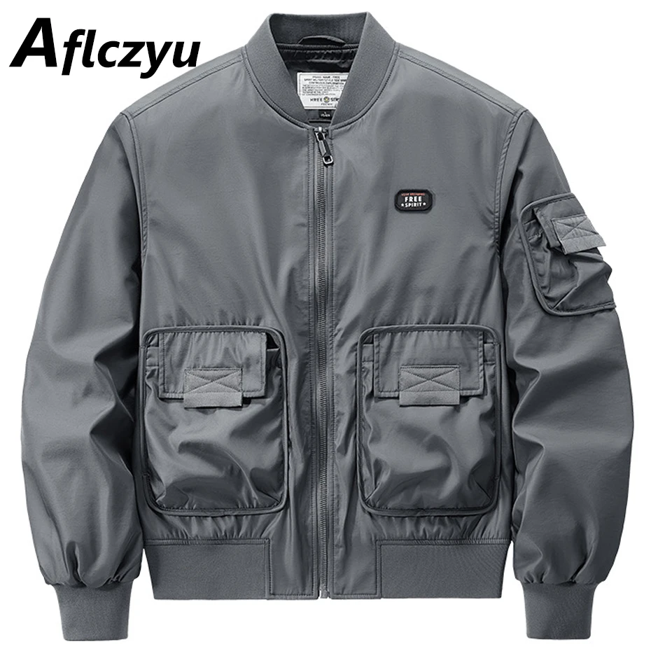 Black Bomber Jackets Men Military Baseball Jacket Cargo Coat Male Fashion Casual Solid Color Pilot Jacket Outerwear
