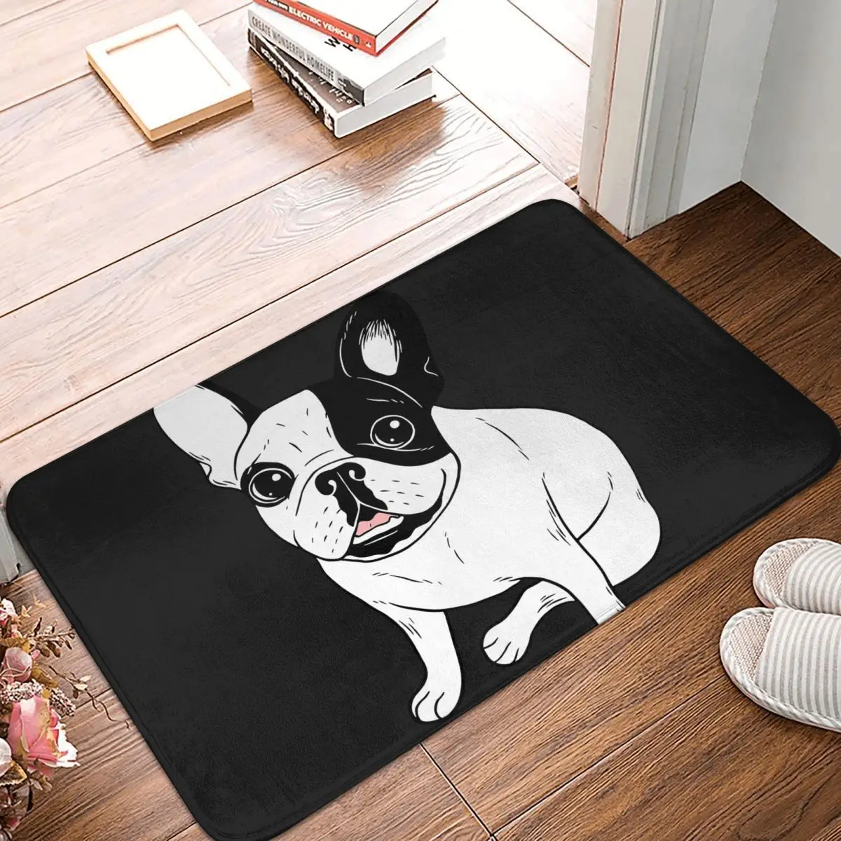 

Single Hooded Brindle Pied Frenchie Doormat Rug carpet Mat Footpad Bath mat Non-slip toilet Balcony Parlor durable Washable