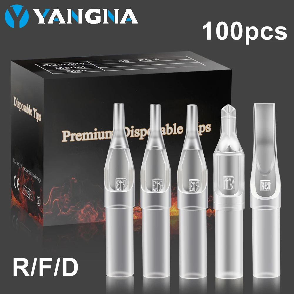 100PCS Disposable Tattoo Tips Transparent RT Permanent Makeup Needle Tip Assorted Plastic Round Flat Sterilize Tattoo Supplies