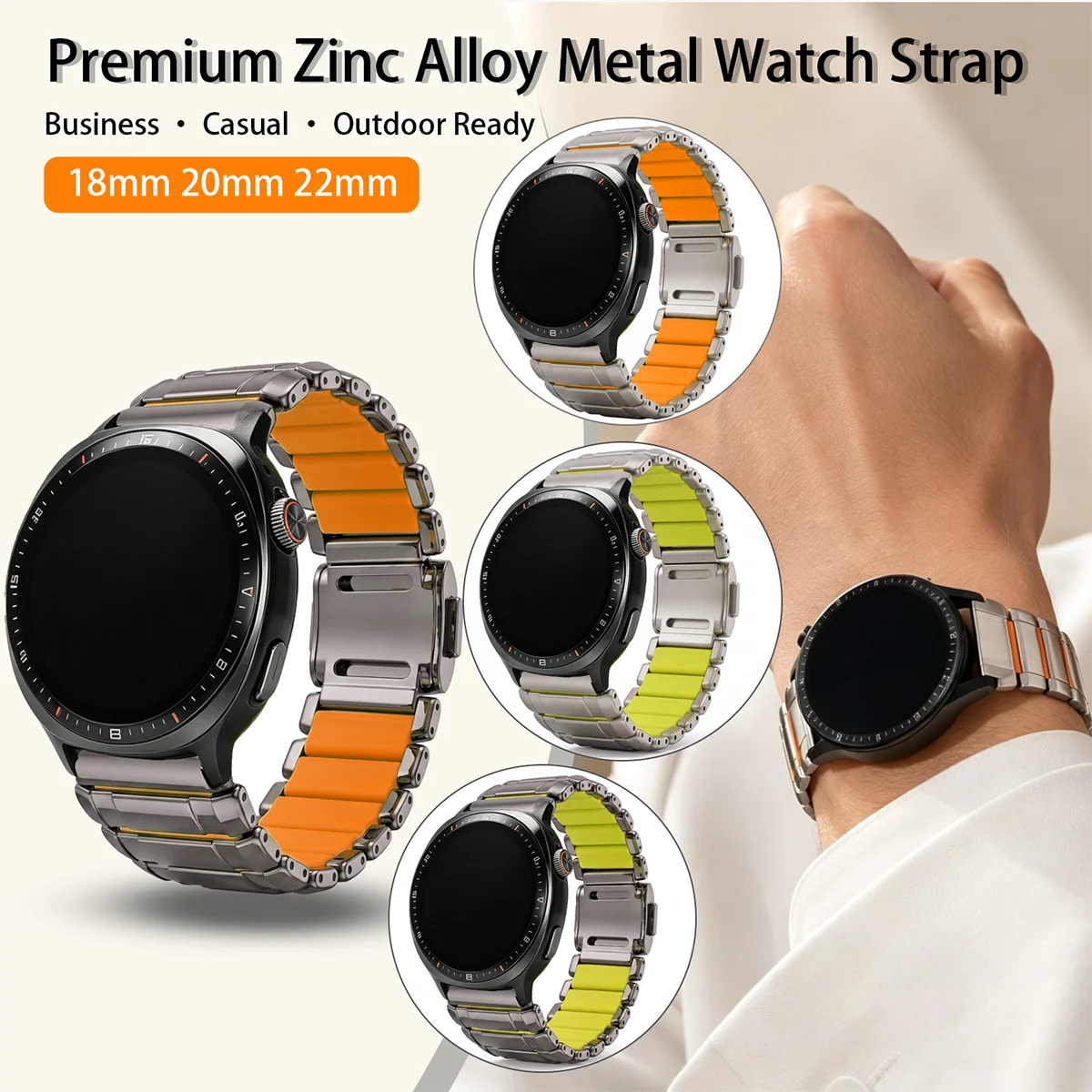 Magnetic Stainless Steel Bracelet Strap, 20mm & 22mm, Universal Smartwatch Band Replacement