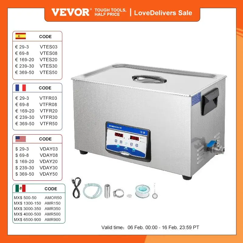 Vevor 3.2L 4.5L 6.5L 10L 15L 20L 22L 30L Detergente Ultra Sonico Con Funzione Di Degasaggio Lavatrice Portatile Sonic Home Appliance
