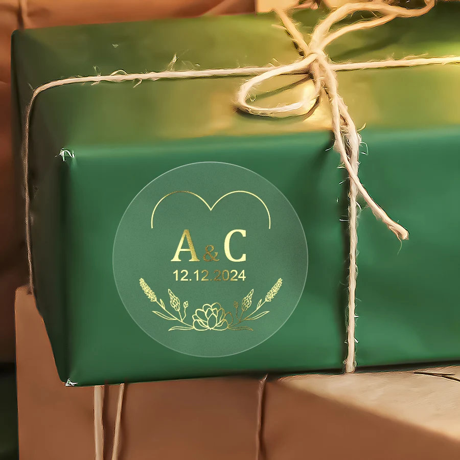 Custom Clear Gold Foil Stickers – Personalized Transparent Waterproof Labels for Weddin... - SKU SSL900266 - UGI Packaging