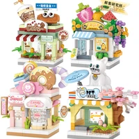 NEW Restaurant Dessert Coffee Pet Fruit Store Street View Food House Building Blocks Kit Girls Bricks Model Kids Toy Children 1