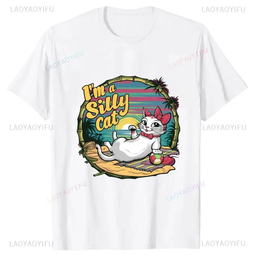 시크한 I Go Meow 고양이 반팔, 재미있는 고양이 밈 노벨티 셔츠, Y2k 소프트 유니섹스 O넥 티셔츠, EU 사이즈 여름 의류