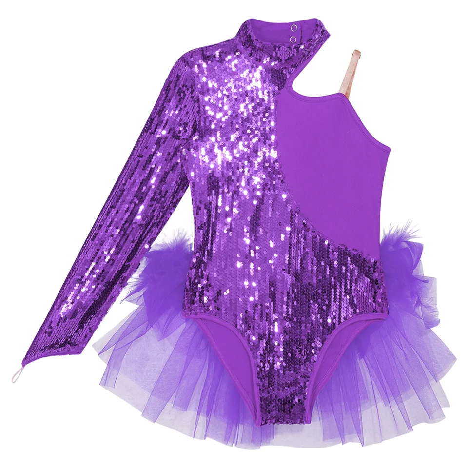 Freebily Robe De Ballet Fille – Body Manches Longues Avec Strass, Danse Classique (tailles 3 à 16 Ans)