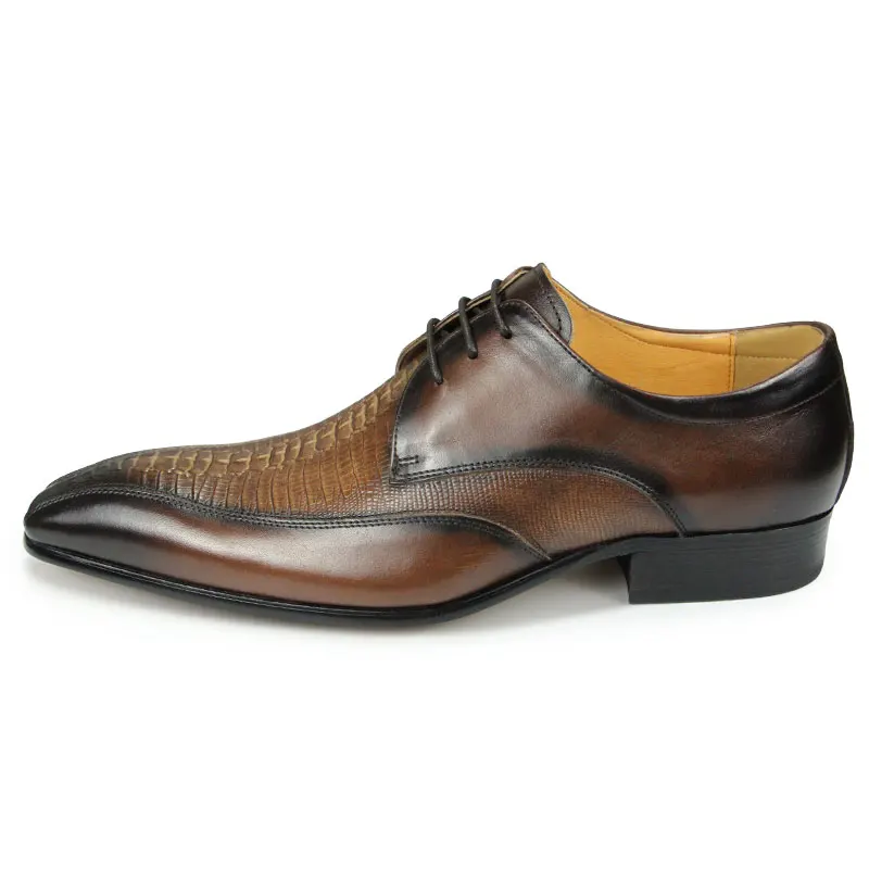 Derby Leather Wedding Shoes Genuine Pointed Adult Lace-up Formal Men's Genuine Leather summer breathable comfortable
