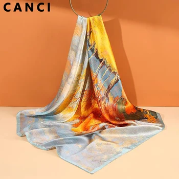 100% Pure Mulberry Silk Women Square Scarf Prints Headband Neckerchief Luxury Female Hair Ornament Female Bandana Scarves 53CM