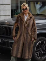 Women's Warm  Faux Fur Long Overcoat Single Breasted Fleece Long Trench Coat Winter Lady Fluffy Plush New Thicken Outerwear 1
