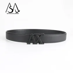 New Trend Fashion Men's Luxury Leather Designer Belt - Vintage Wide Strap - 120cm (Black)