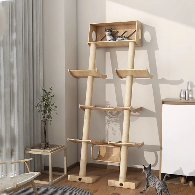 

Multi-level Cat Tree House Wooden Tower Condo With Cat Scratching Posts Beds Pet Supplies Climbing Frame Toys