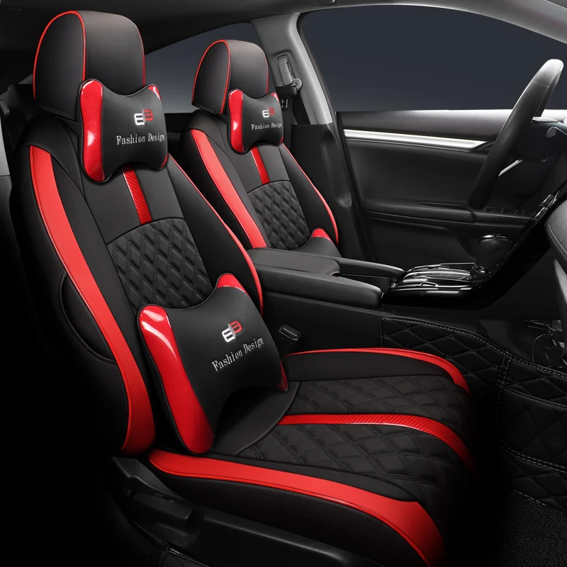 

Custom Fit Car Seat Covers For Honda Select Civic 2016-2018, 2020- 2024 Interior Decoration Quality Waterproof Leatherette (Red)